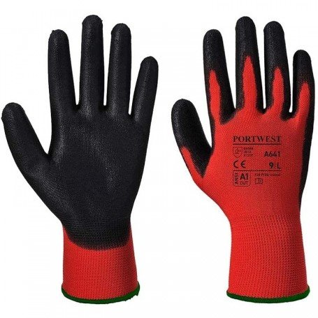 GUANTE A641 POLIESTER-PU ROJO-NEG 3131X A1