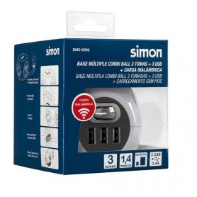 BASE MULT.COMBI BALL 1,4MT 3T/16A+3USB/2,4A+CARGA INALAMBRICA 1A