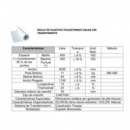 PLASTICO PE TRANSPARENTE G/400 50X4 X M2 R/200MT