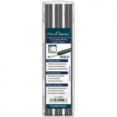 JUEGO DE MINAS PARA LáPIZ DE CARPINTERO BIG DRY ANILINE2.0 GRAFITO PICA