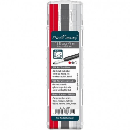 JUEGO DE MINAS PARA LáPIZ DE CARPINTERO BIG DRY FORALL CONSTRUCCIóN GRAFITO BLANCO ROJO PICA