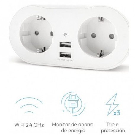 ENCHUFE DOBLE SMART WIFI 16A +2 USB