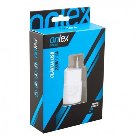 ENCHUFE CARGADOR USB 1A 230V BLANCO ONLEX
