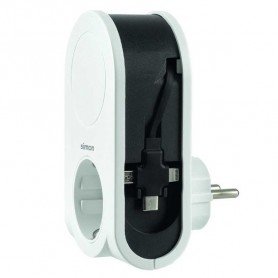 ADAPTADOR 3 CLAVIJAS USB CABLE + 1 USB + TOMA 15,5W SIMON