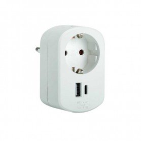 ADAPTADOR COMBI 1 TOMA 16A+2 USB BLANCO