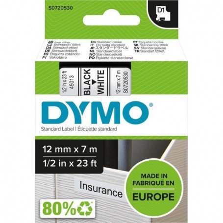 CINTA ESCRITURA D1 45013 NEGRO/BLANCO 12MMX7M DYMO