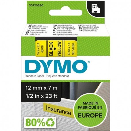CINTA ESCRITURA D1 45018 NEGRO/AMARILLO 12MMX7M DYMO
