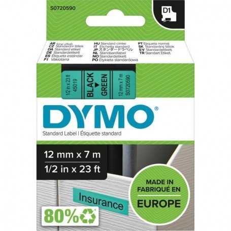 CINTA ESCRITURA D1 45019 NEGRO/VERDE 12MMX7M DYMO