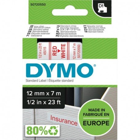 CINTA ESCRITURA D1 45015 ROJO/BLANCO 12MMX7M DYMO